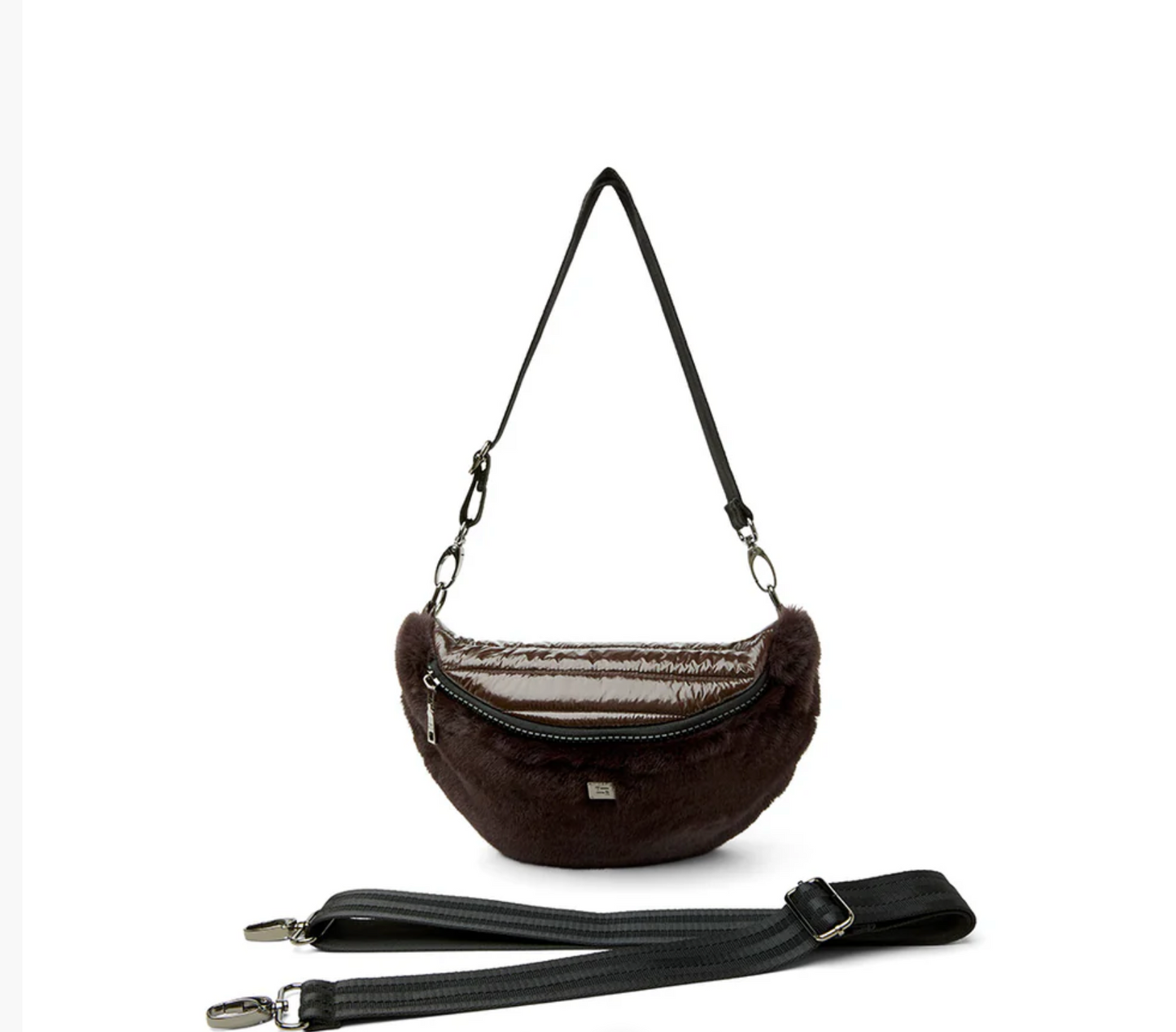 Mood Swing Bag in Glossy Chocolate and Faux Fur by Think Royln