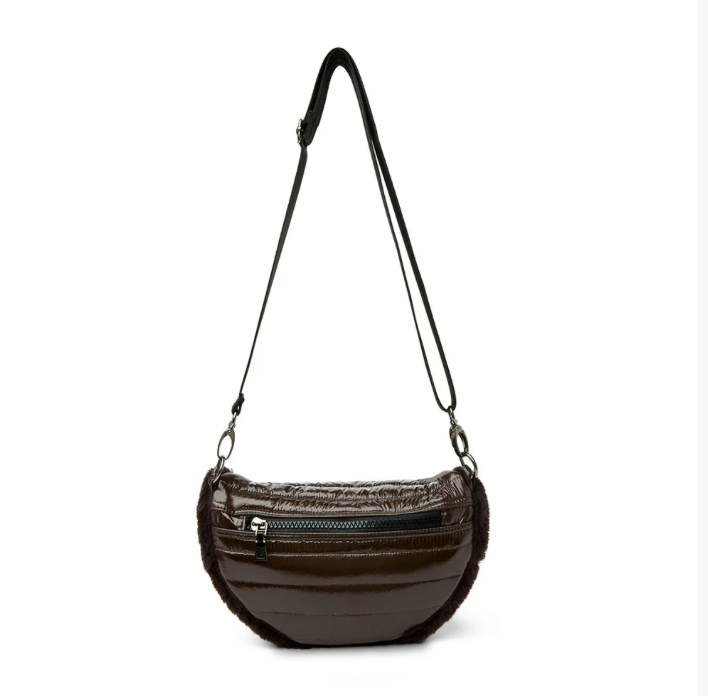 Mood Swing Bag in Glossy Chocolate and Faux Fur by Think Royln