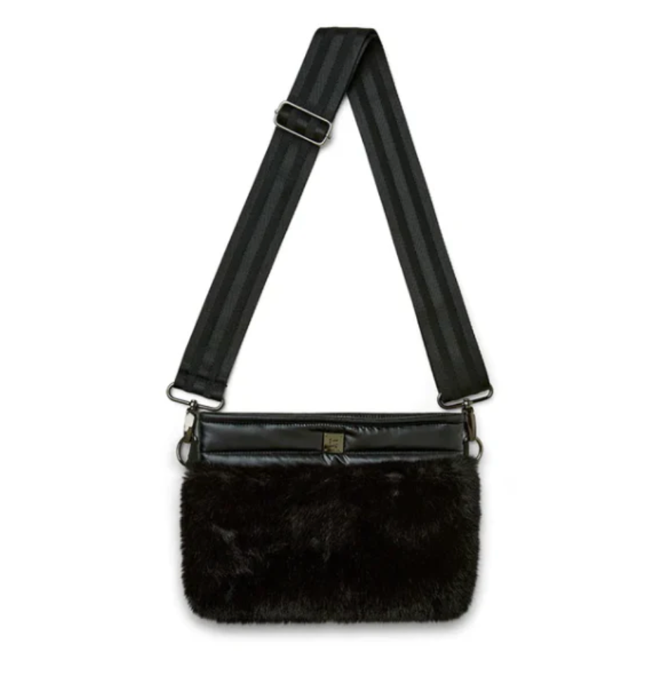 Deluxe Bum Bag in Black Faux Fur by Think Royln