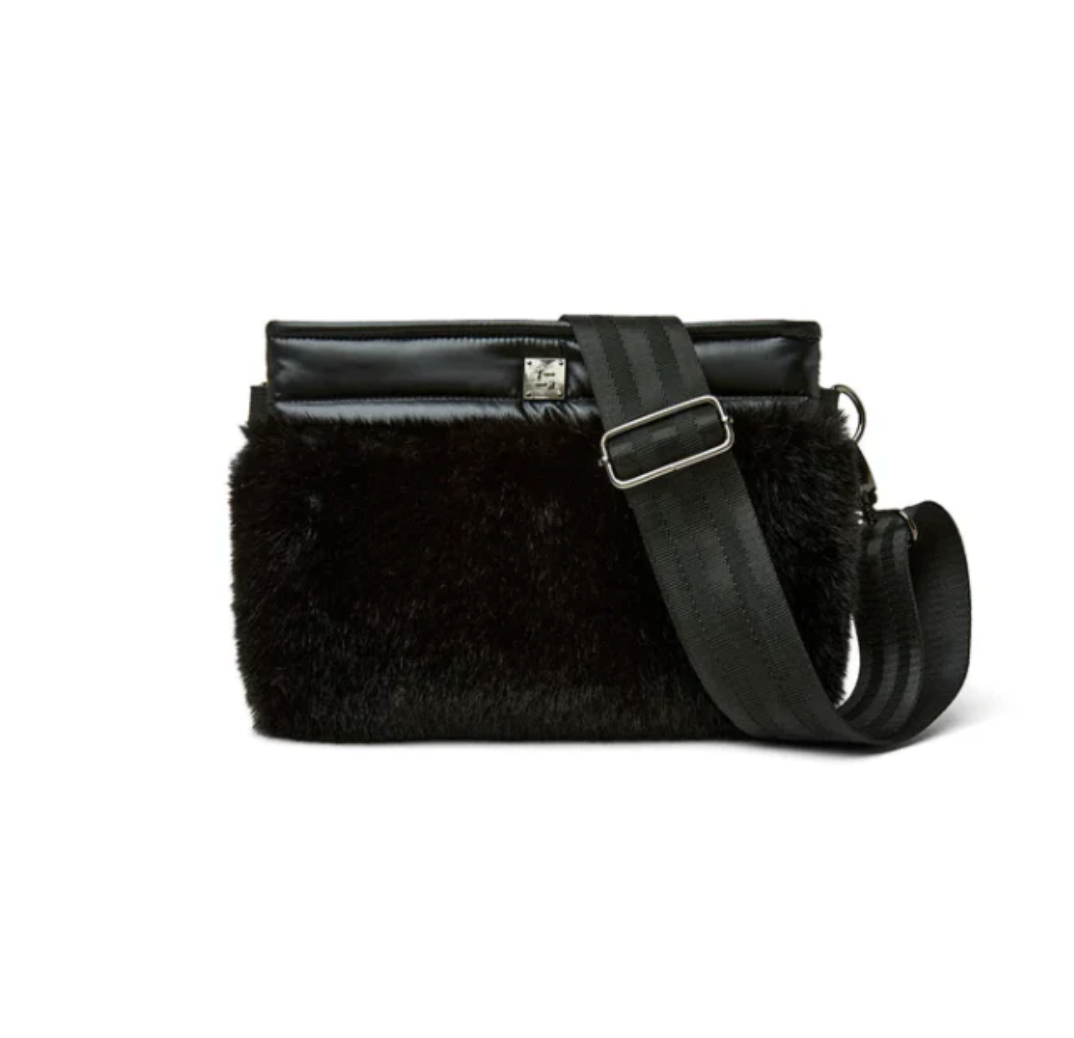 Deluxe Bum Bag in Black Faux Fur by Think Royln