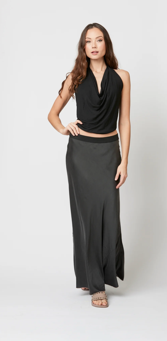 Long Bias Cut Silk Skirt in Black by Michelle Jonas