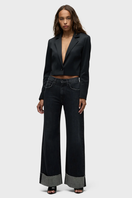 Jodie High-Rise Wide Leg Jean w/Cuff in Milano Noir by Hudson