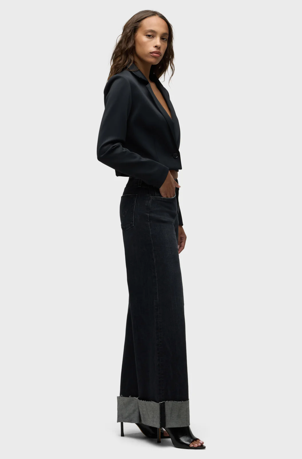 Jodie High-Rise Wide Leg Jean w/Cuff in Milano Noir by Hudson