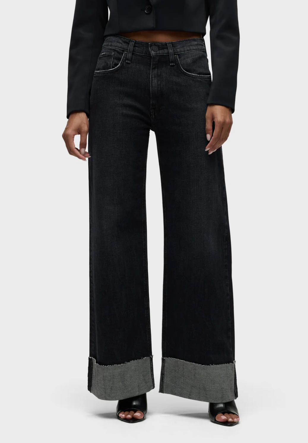 Jodie High-Rise Wide Leg Jean w/Cuff in Milano Noir by Hudson