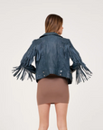 Zoe RF Leather Jacket in Teal by Mauritius