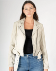 Maryn Leather Jacket in Off White by Mauritius