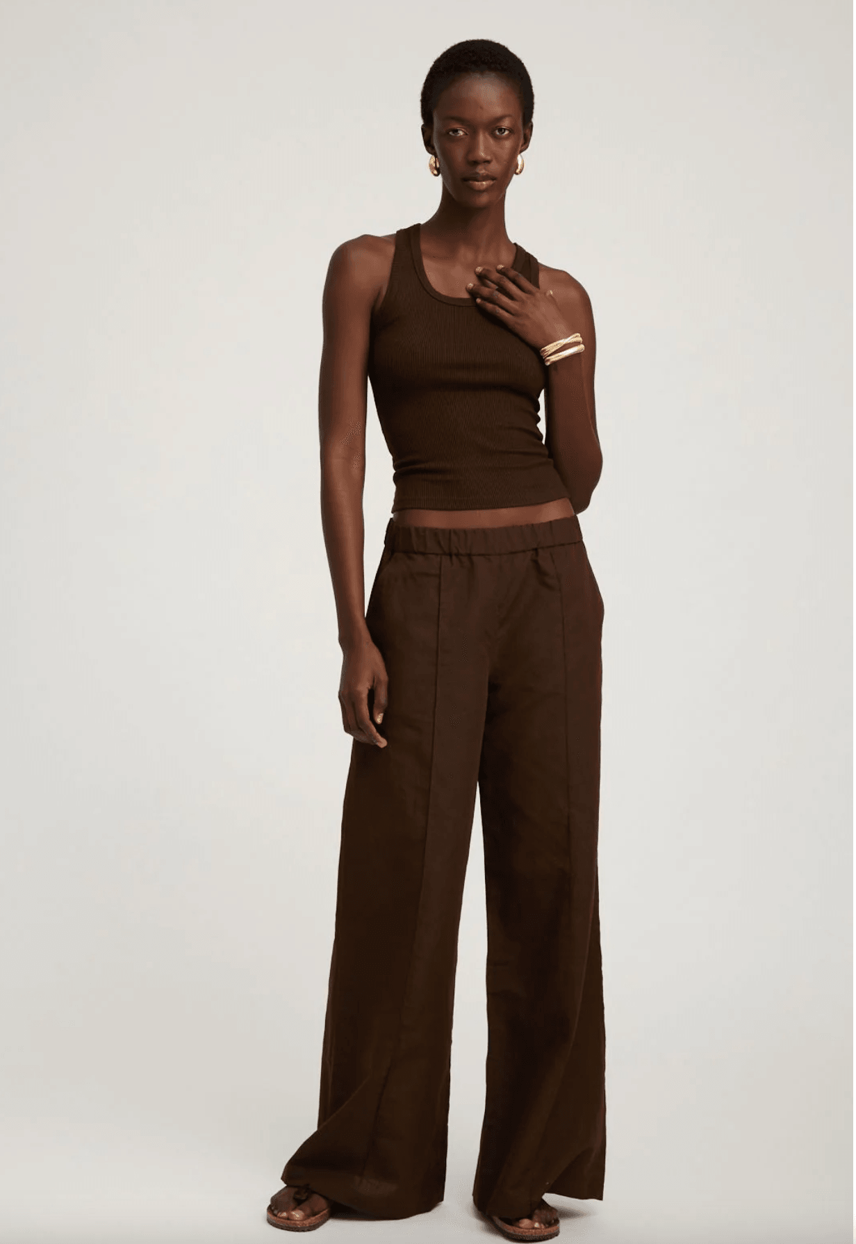 Linen Wide Leg Pintuck Trouser in Americano by SPRWMN - Haven