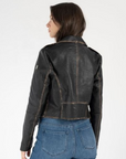 Sharon Cropped Moto Leather Jacket in Black/Brown by Mauritius