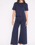 Ponte Knit Wide Leg Cropped Pant in Navy by Ripley Rader