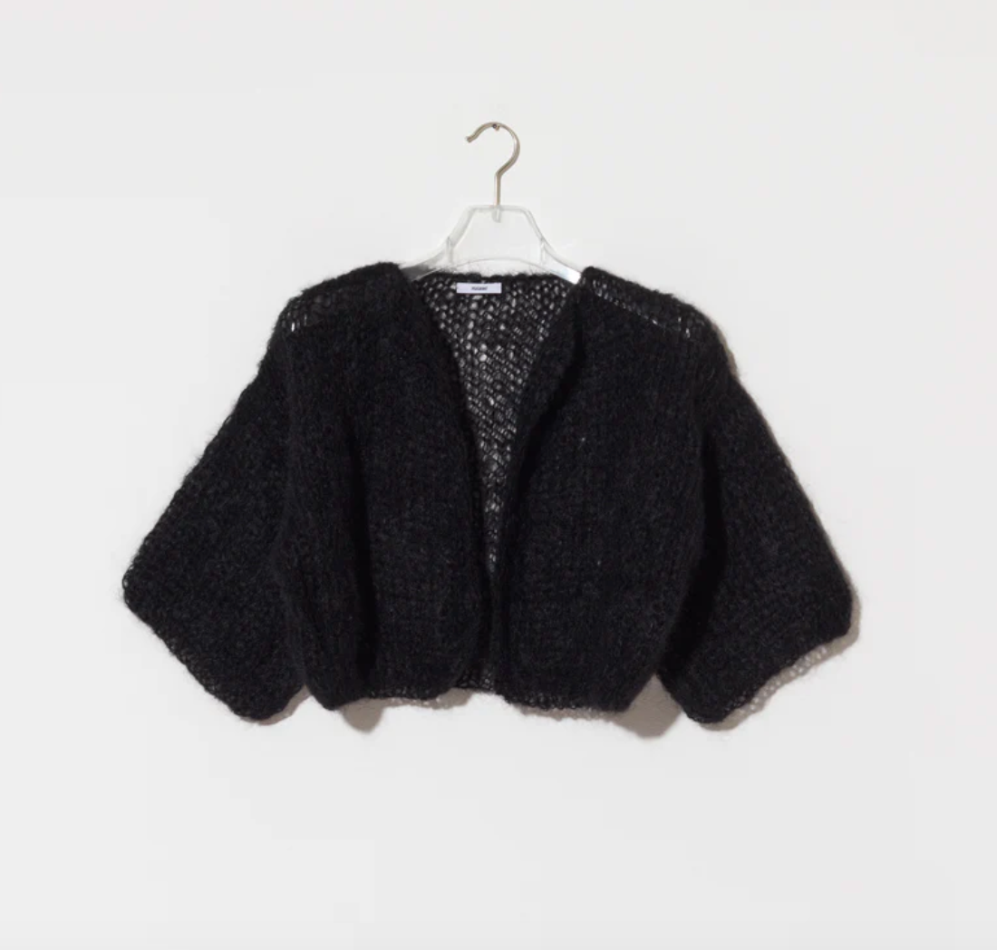 Mohair Light Short Sleeve Cardigan in Black by Maiami