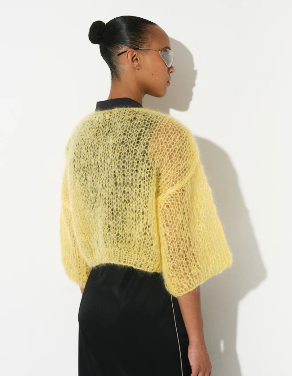 Mohair Light Short Sleeve Cardigan in Yellow by Maiami