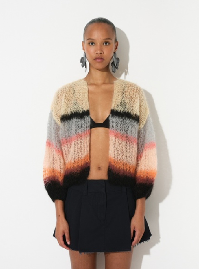 Mohair Light Bomber Cardigan with Stripes in Pastel by Maiami