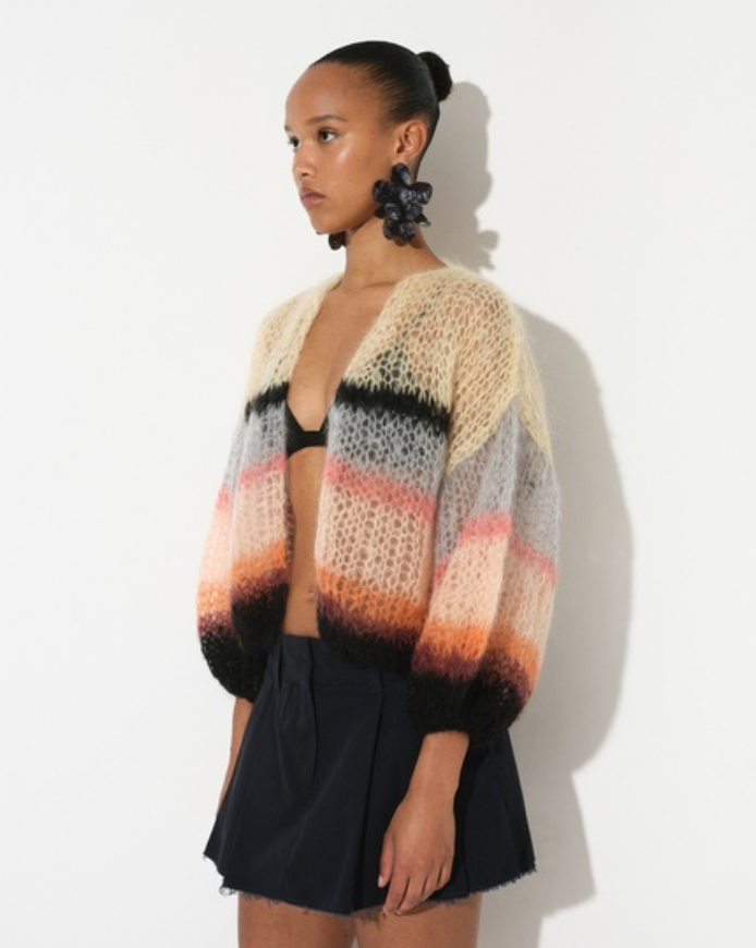 Mohair Light Bomber Cardigan with Stripes in Pastel by Maiami