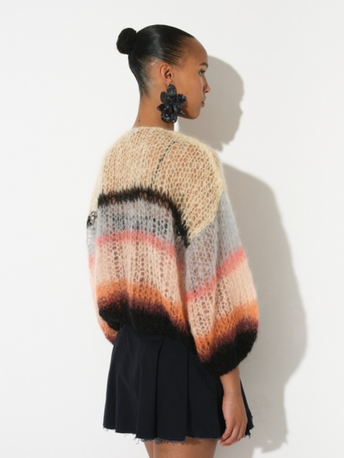 Mohair Light Bomber Cardigan with Stripes in Pastel by Maiami