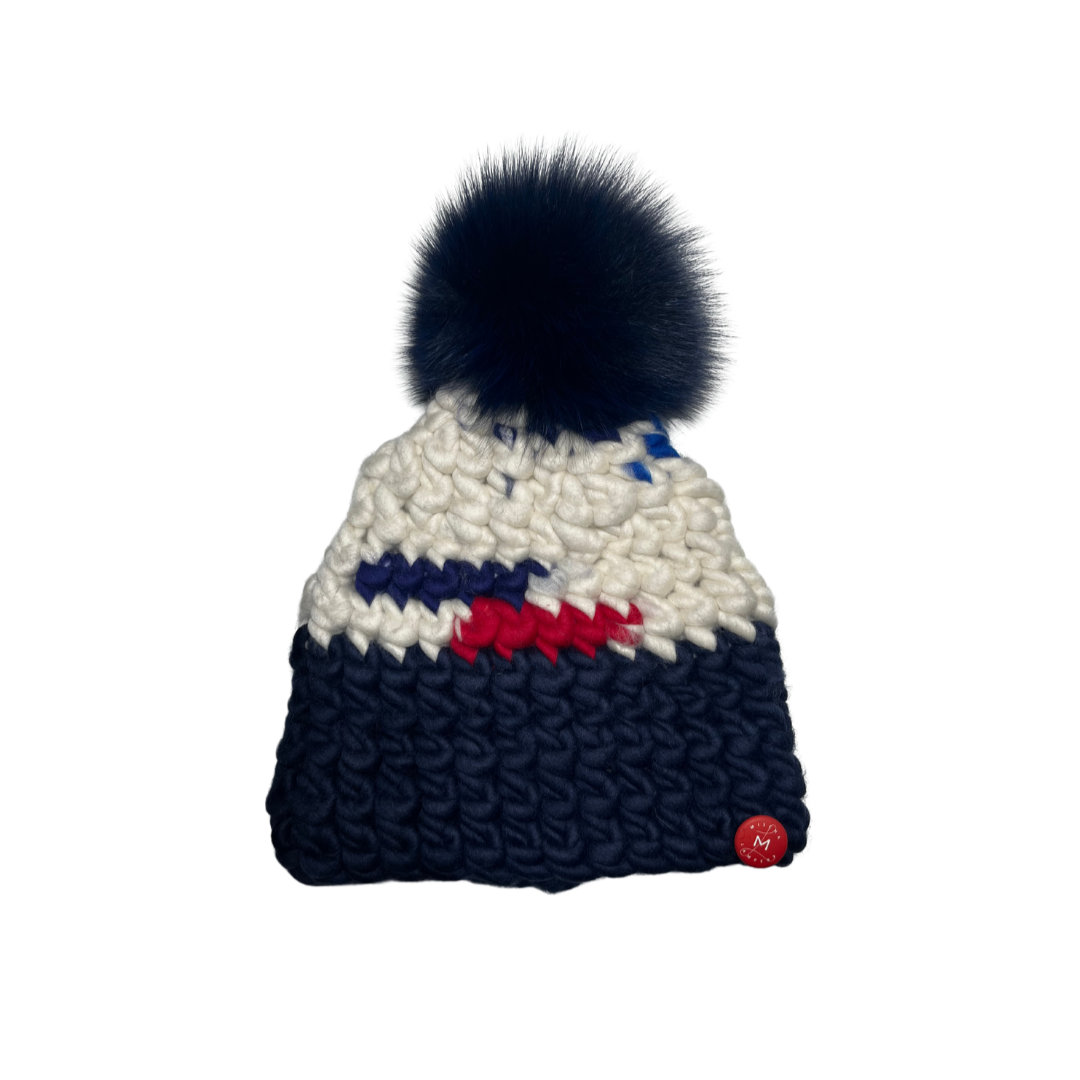 Deep Pomster Beanie in Mondrian/Navy by Mischa Lampert