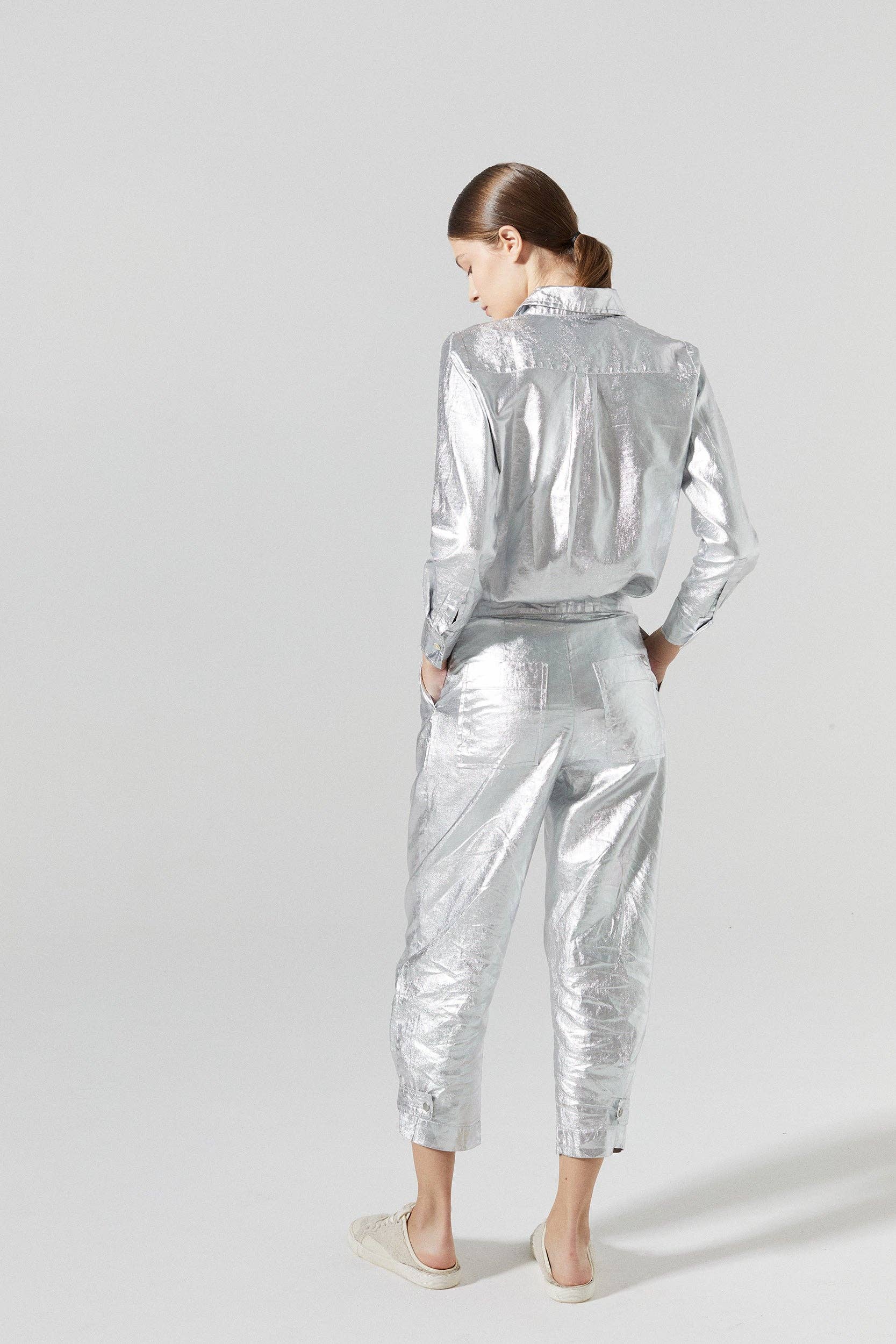 San Marino Metallic Linen Shirt in Silver by Lanhtropy