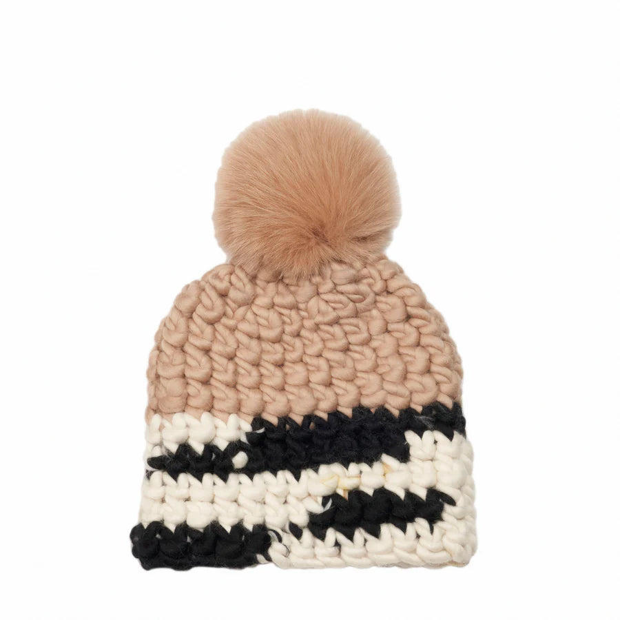 Deep Pomster Beanie in Au Lait / Zebra by Mischa Lampert