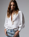 Camille Linen Shirt in White by Lanhtropy