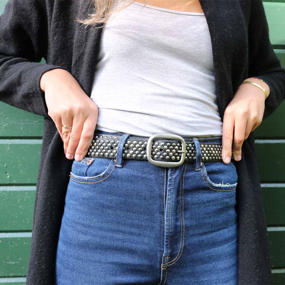 Britta | Vintage Silver Buckle Studded Leather Belt