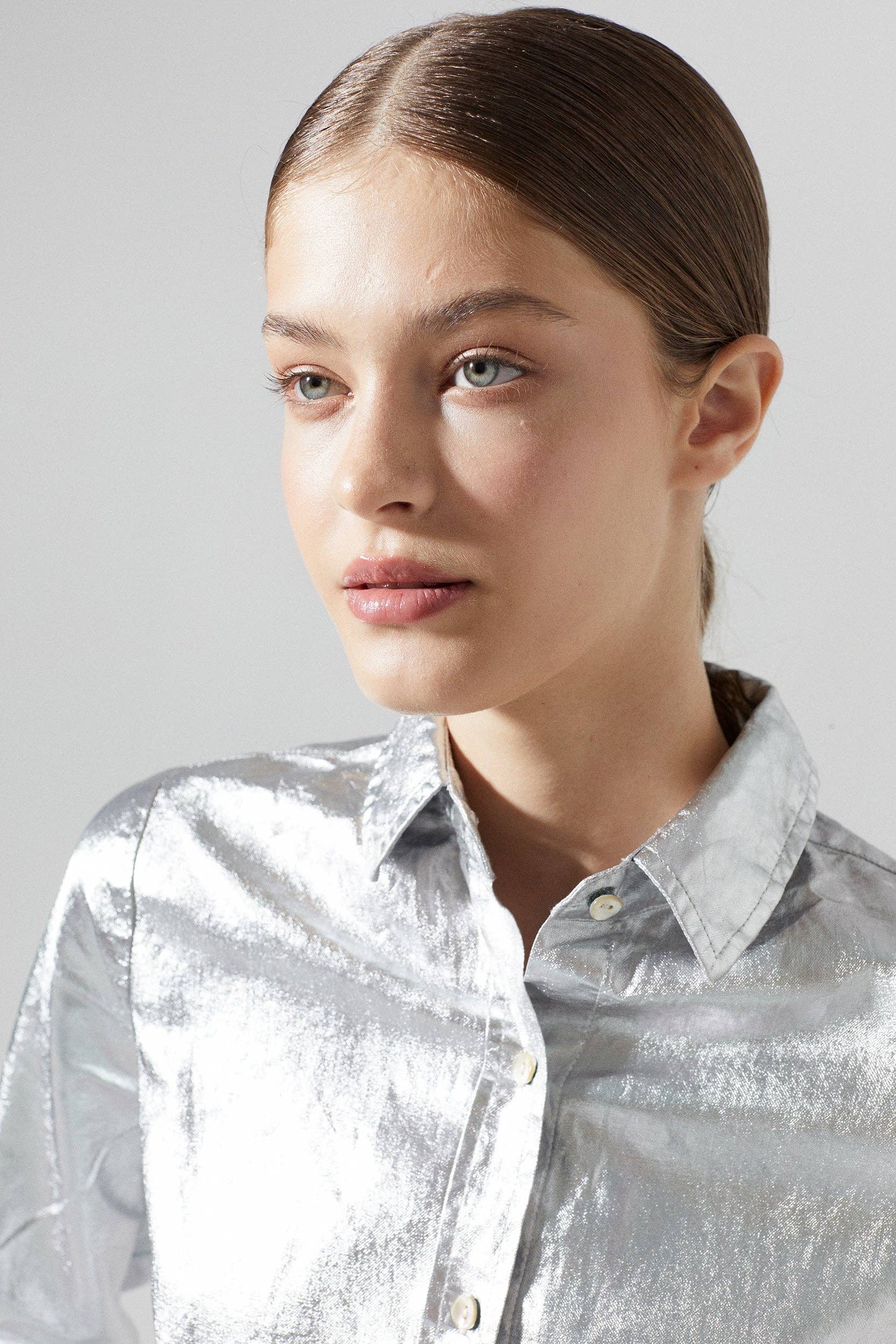 San Marino Metallic Linen Shirt in Silver by Lanhtropy