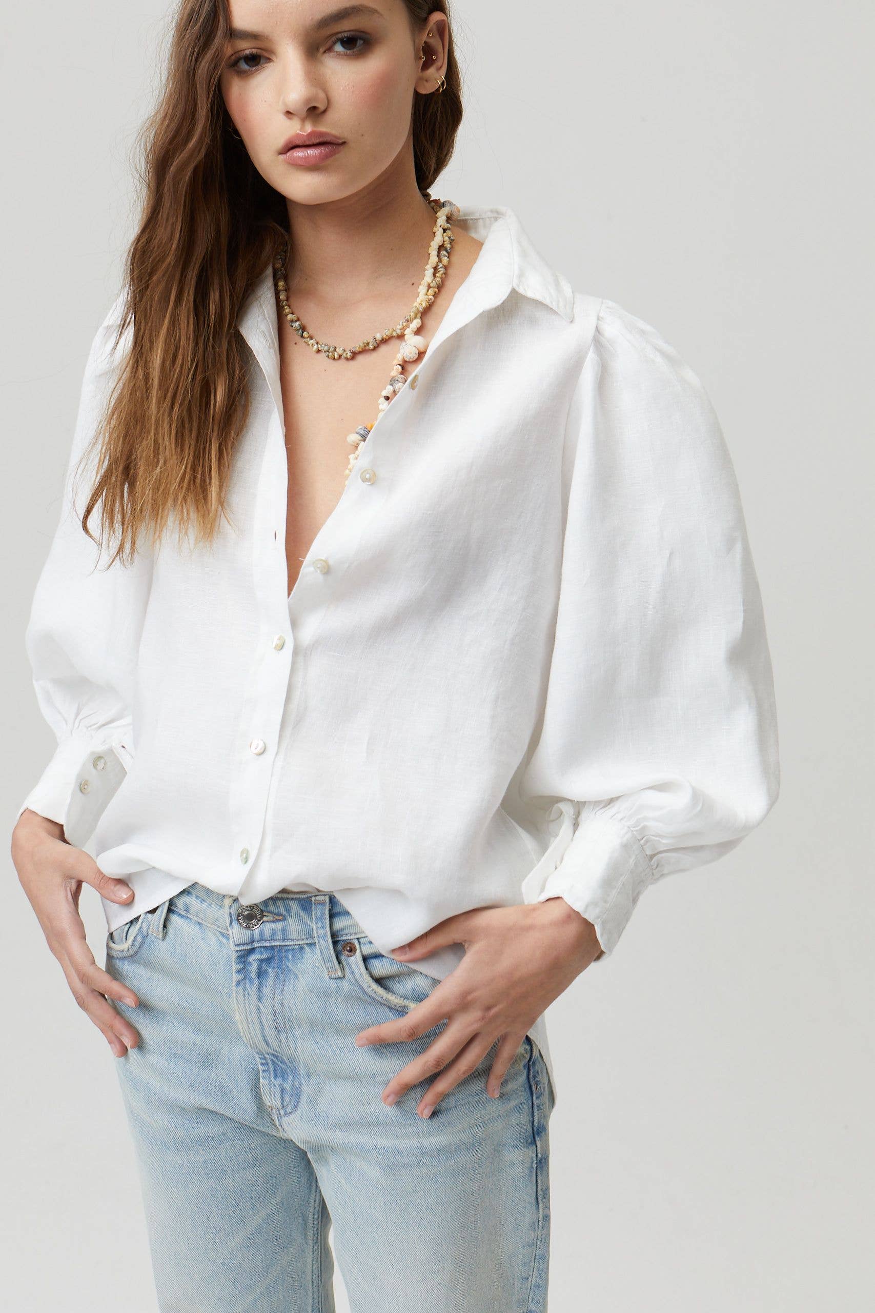 Camille Linen Shirt in White by Lanhtropy