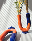 Hand poured Resin Flower Vase - Orange & Blue