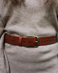 Faye | Gold Buckle Studded Leather Belt