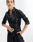 San Marino Metallic Linen Shirt in Black by Lanhtropy