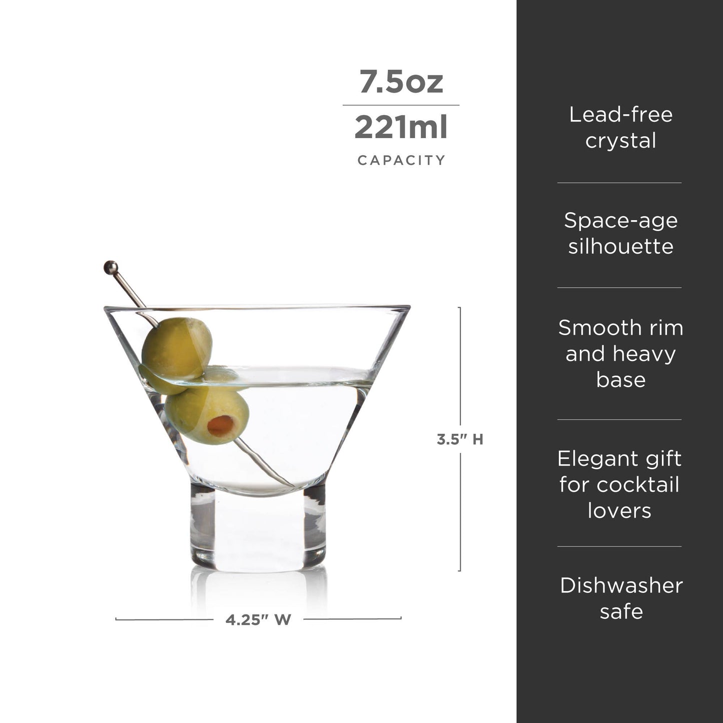 Raye Stemless Crystal Martini Glasses - Set of 2