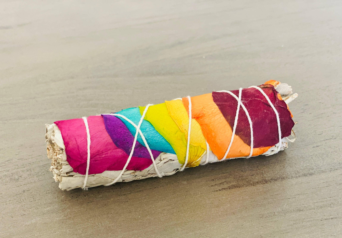 White Sage with Rainbow Chakra Roses Smudge Stick