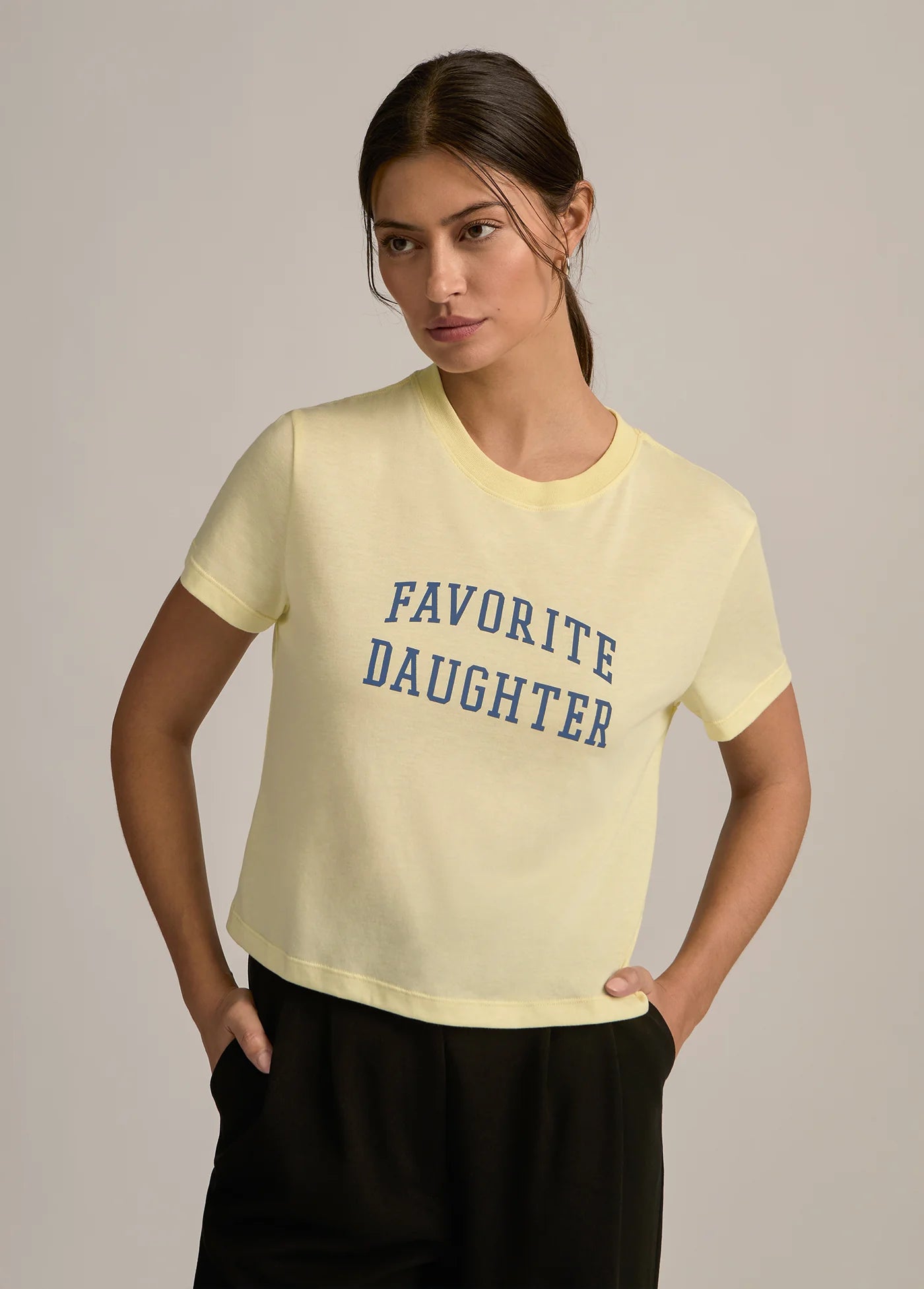 The Cropped Collegiate tee in moonbeam by Favorite Daughter