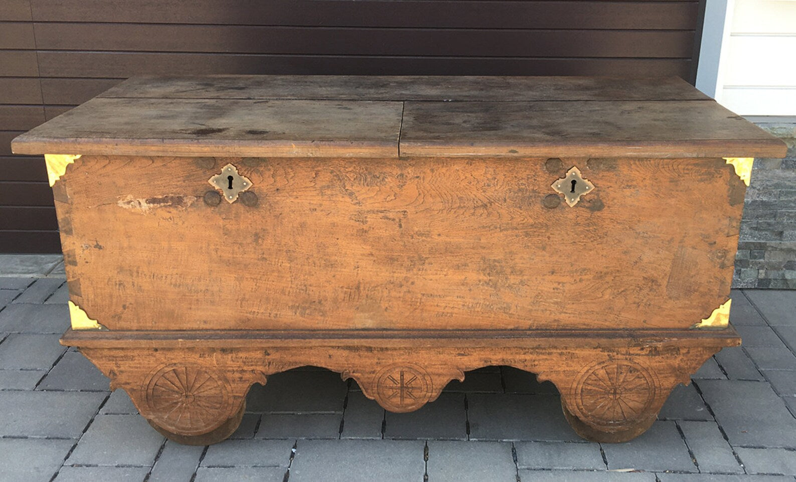 Antique Indonesian Gerobog Rolling Merchant’s Chest