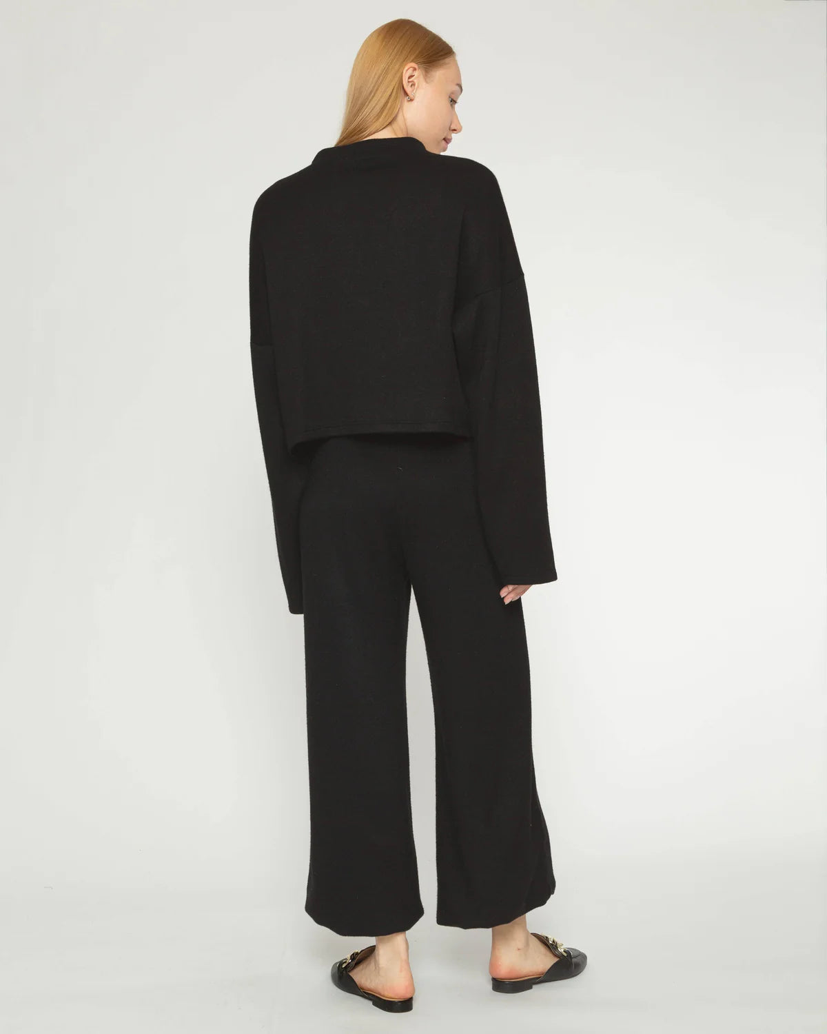 Sweater Knit Funnel Neck Top in Black by Ripley Rader