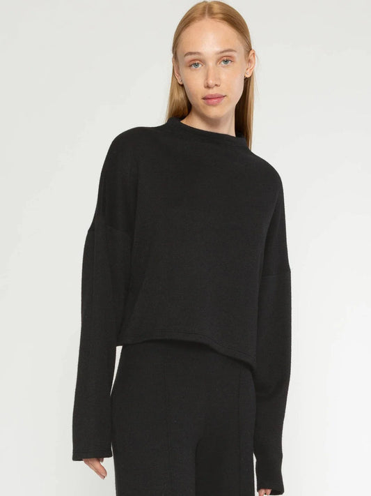 Sweater Knit Funnel Neck Top in Black by Ripley Rader