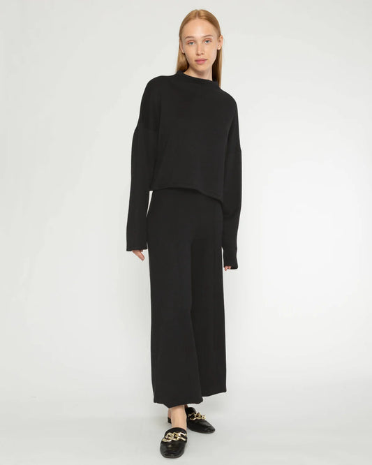 Sweater Knit Wide Leg Pant in Black by Ripley Rader