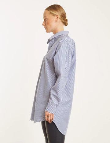 Oversized Button Up Shirt in Baby Blue Strip by SPRWMN - Haven