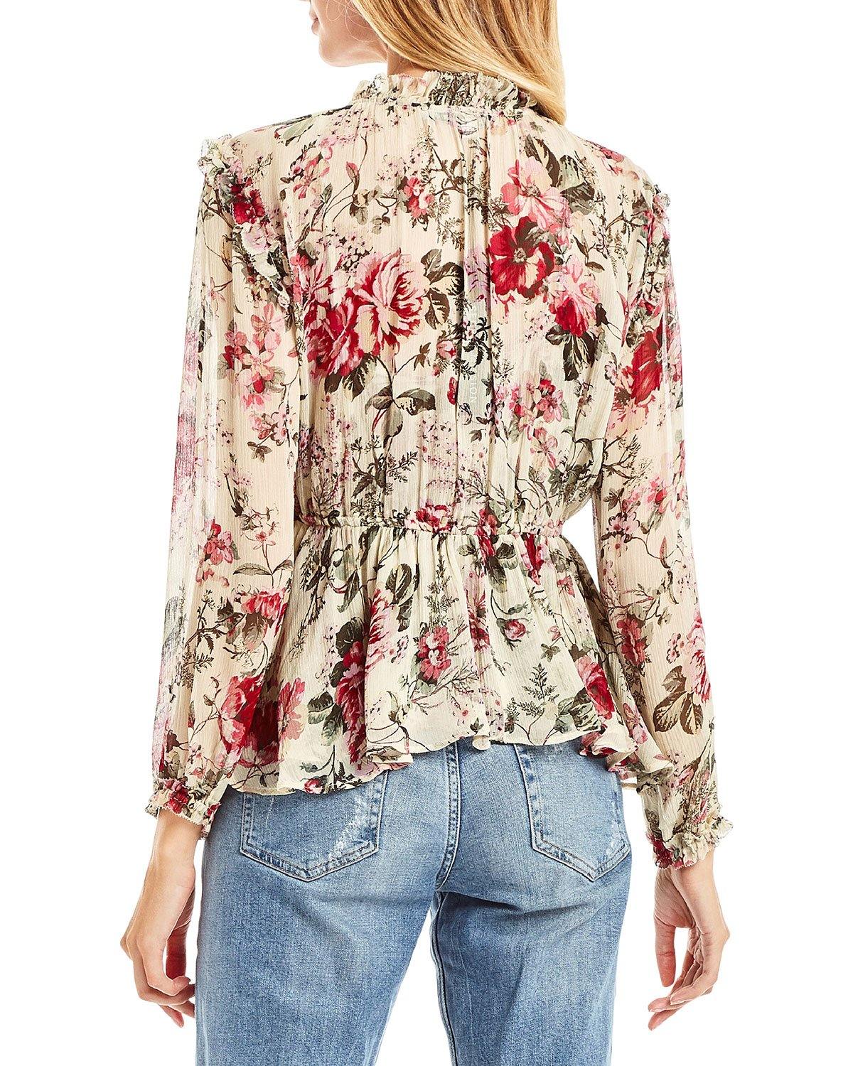 Rosa Crinkled Floral Peplum Blouse by Secret Mission - Haven