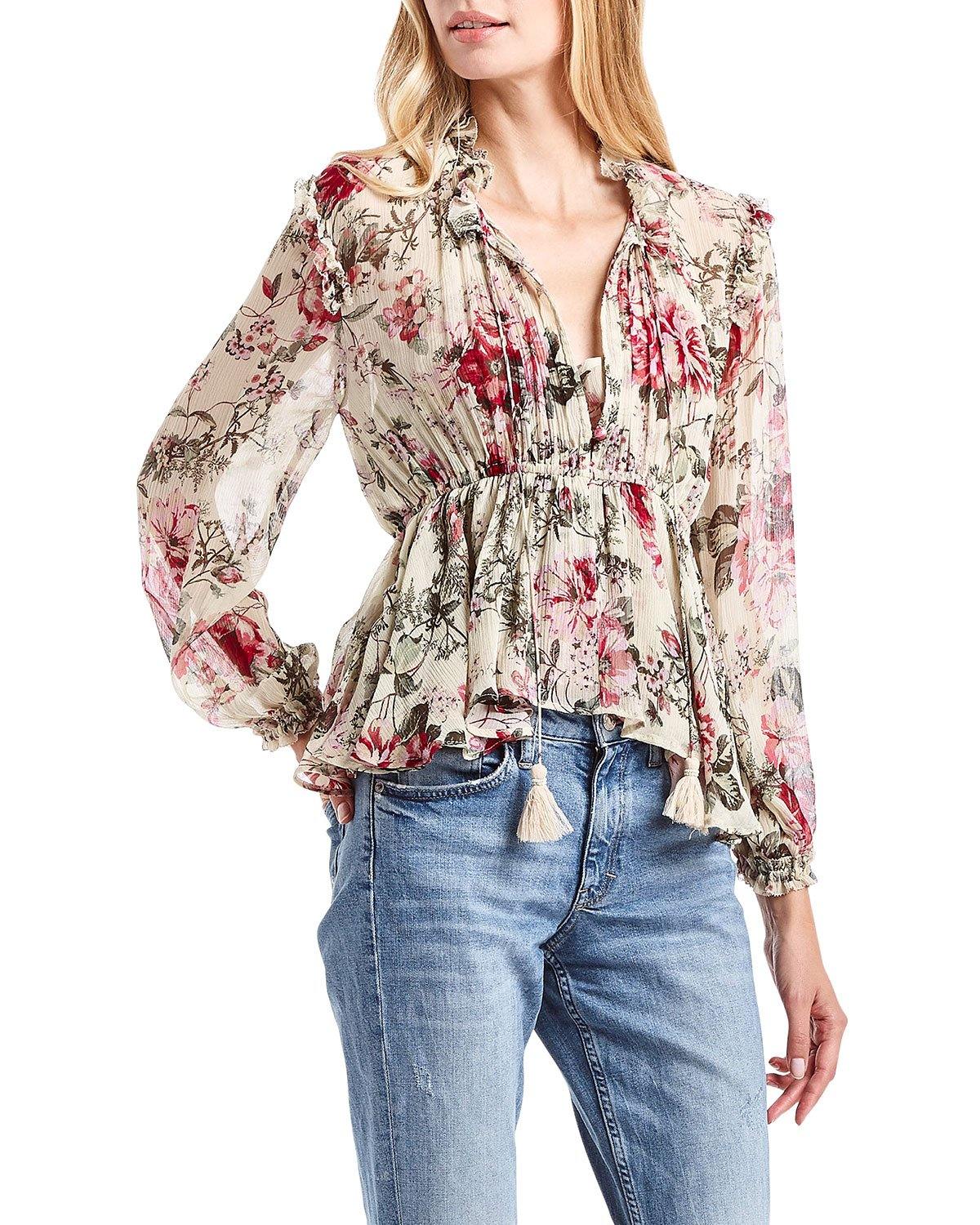 Rosa Crinkled Floral Peplum Blouse by Secret Mission - Haven