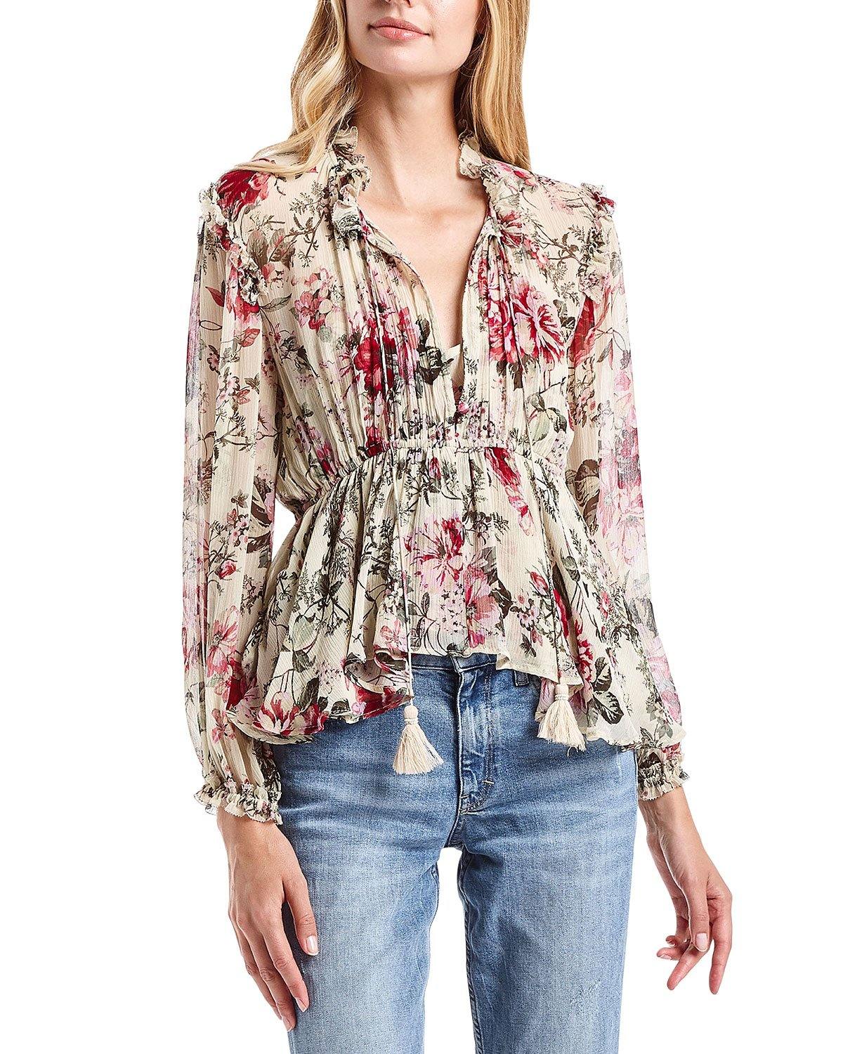 Rosa Crinkled Floral Peplum Blouse by Secret Mission - Haven