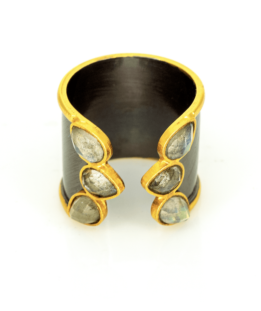 Labradorite & Oxidized Silver Cuff Ring by Leela Grace Jewelry - Haven